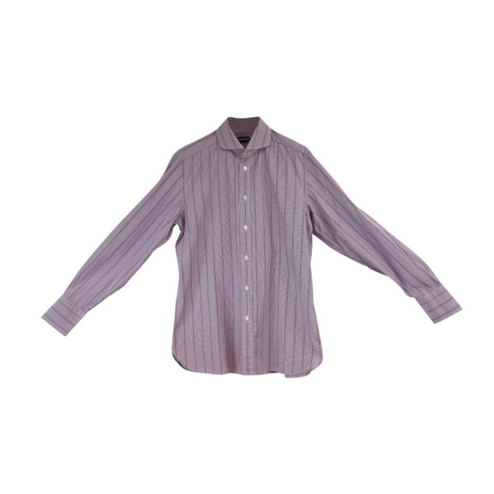 Tom Ford Striped Button Down Shirt In Purple Cotton